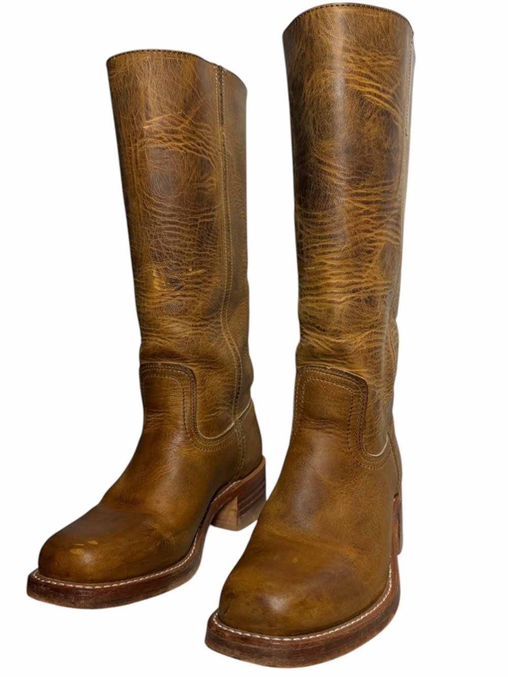 Frye Campus 14L Pull-On Leather Boots in Cognac Brown -Size 6.5